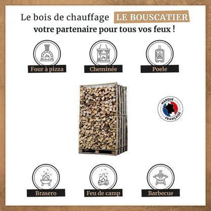 Box 3 stères 30cm bois de chauffage sec - palette de bois coupé fendu de 2,1m3 chêne / hêtre : chataigniers PLANETE TECHNOLOGIE