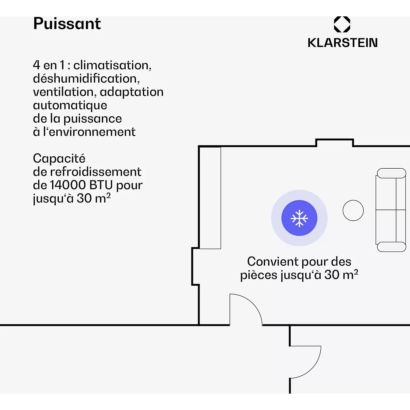 Climatiseur KLARSTEIN AireLux 14k BTU 30m² Smart 390m³/h Gris