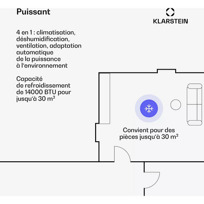 Climatiseur KLARSTEIN AireLux 14k BTU 30m² Smart 390m³/h Gris