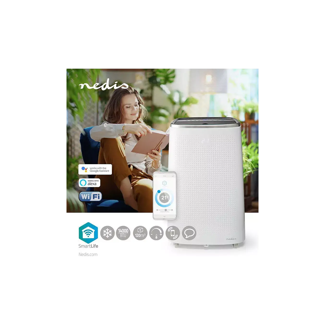 Climatiseur NEDIS Climatisation Wi-fi 14000 Btu 41m² Désh