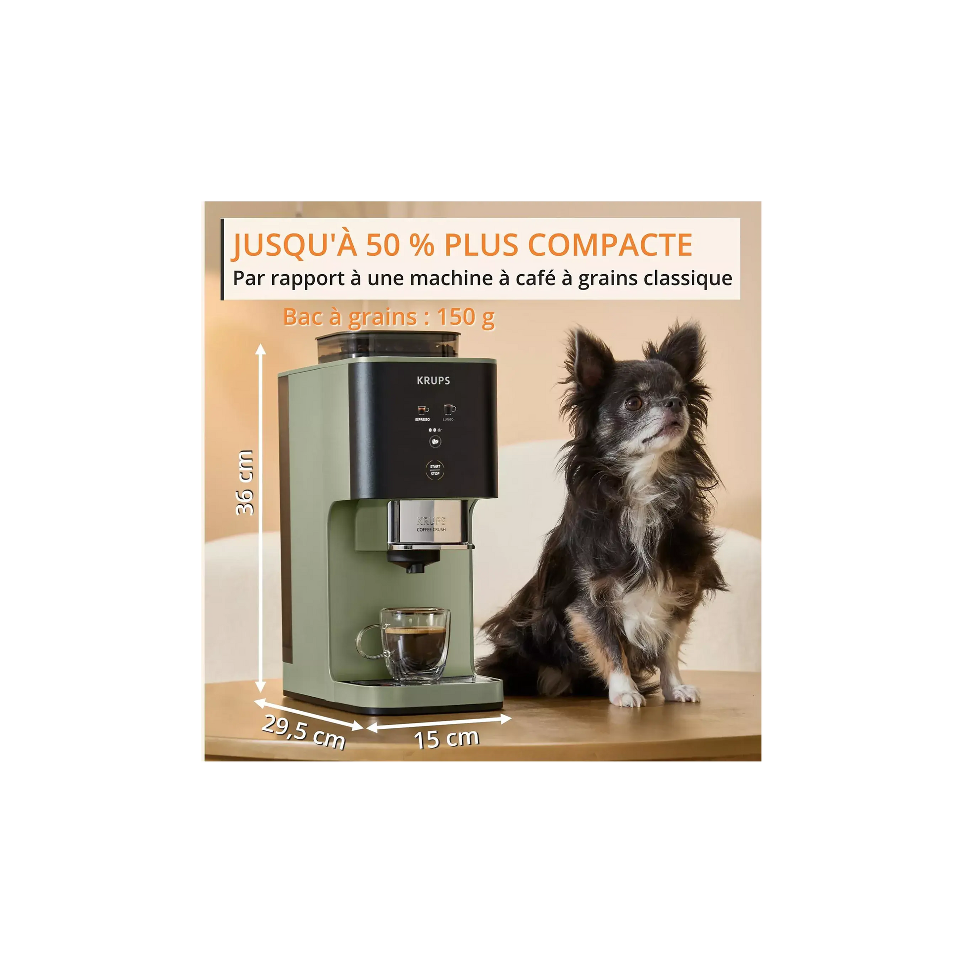 Expresso Broyeur KRUPS Coffee Crush, Machine à café à grains, ultra compacte SA401LE0 DUMANOIR