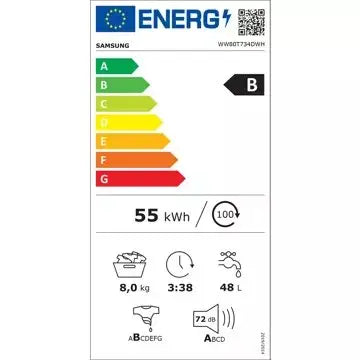 Lave linge hublot 	SAMSUNG 	WW80T734DWH