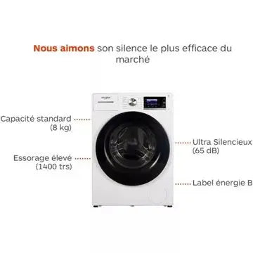 Lave linge hublot 	WHIRLPOOL	W6XW845WBFR Supreme silence