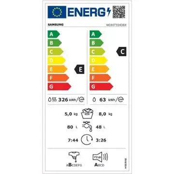 Lave linge séchant hublot SAMSUNG WD80T554DBX