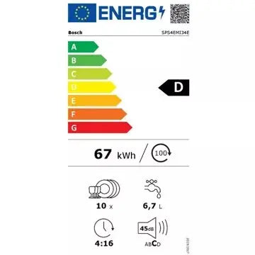 Lave vaisselle 45 cm BOSCH	SPS4EMI34E Série 4 Serenity Efficient Dry
