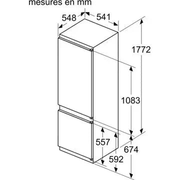 Réfrigérateur combiné encastrable 							BOSCH				KIV87NSE0, Série 2, Eco Airflow