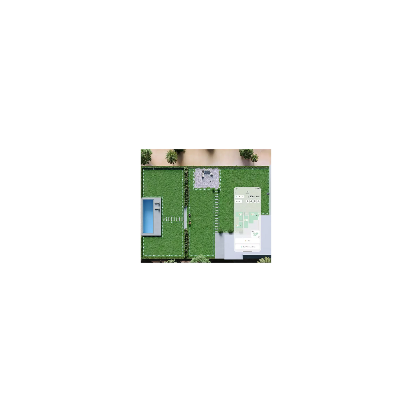 Robot tondeuse DREAME A2 sans fil périphérique, 3000 m² de superficie, gestion multicarte et multizone