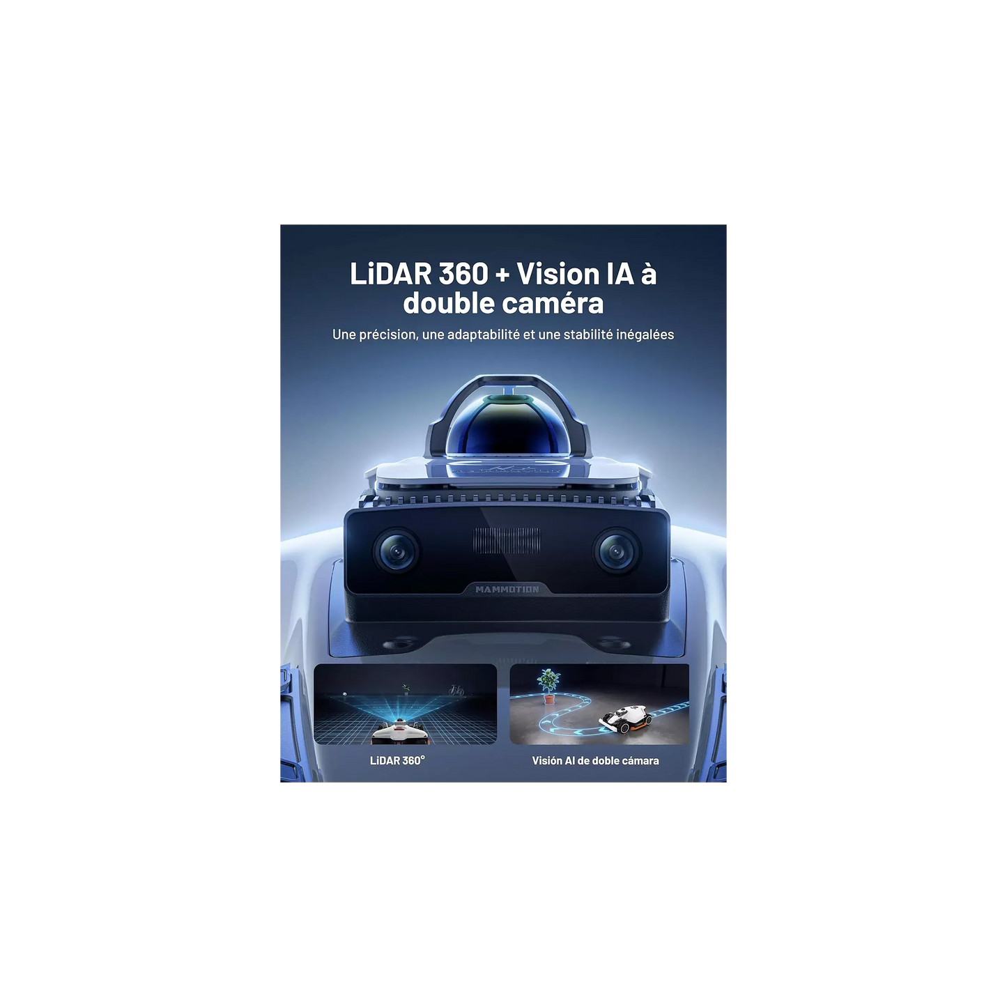 Robot tondeuse MAMMOTION Luba 3 AWD 3000, Lidar 360° - NetRTK - vision IA, 3000m² de superficie, 30 multi-zones, pente 80%