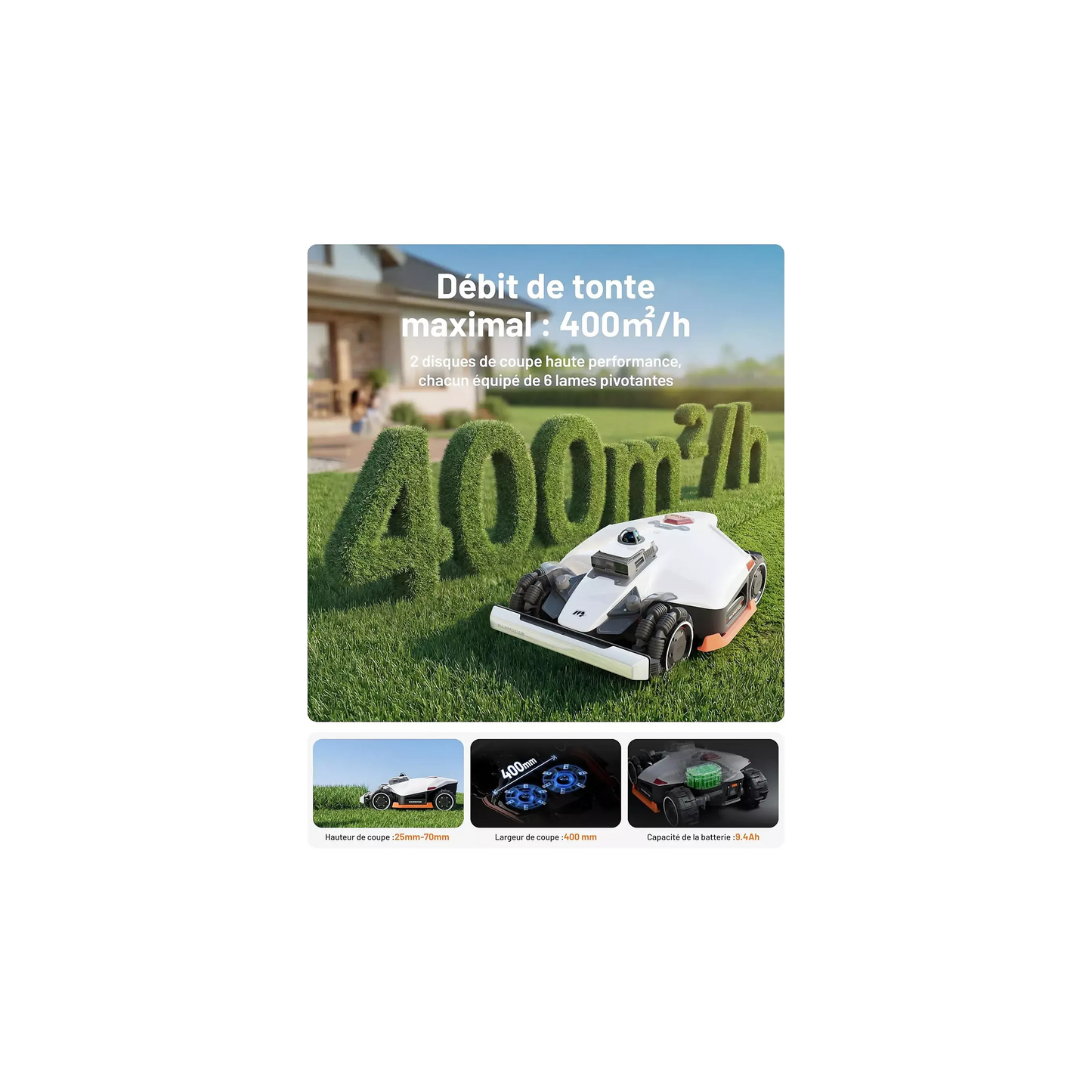 Robot tondeuse MAMMOTION Luba 3 AWD 3000, Lidar 360° - NetRTK - vision IA, 3000m² de superficie, 30 multi-zones, pente 80%