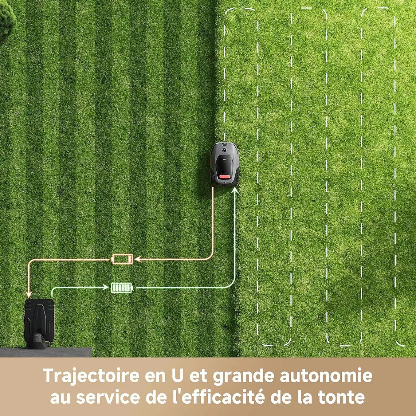 Robot tondeuse MOVA Lidax 800 sans fil périphérique, 800 m² de superficie, hauteur de coupe réglable jusqu'à 10cm