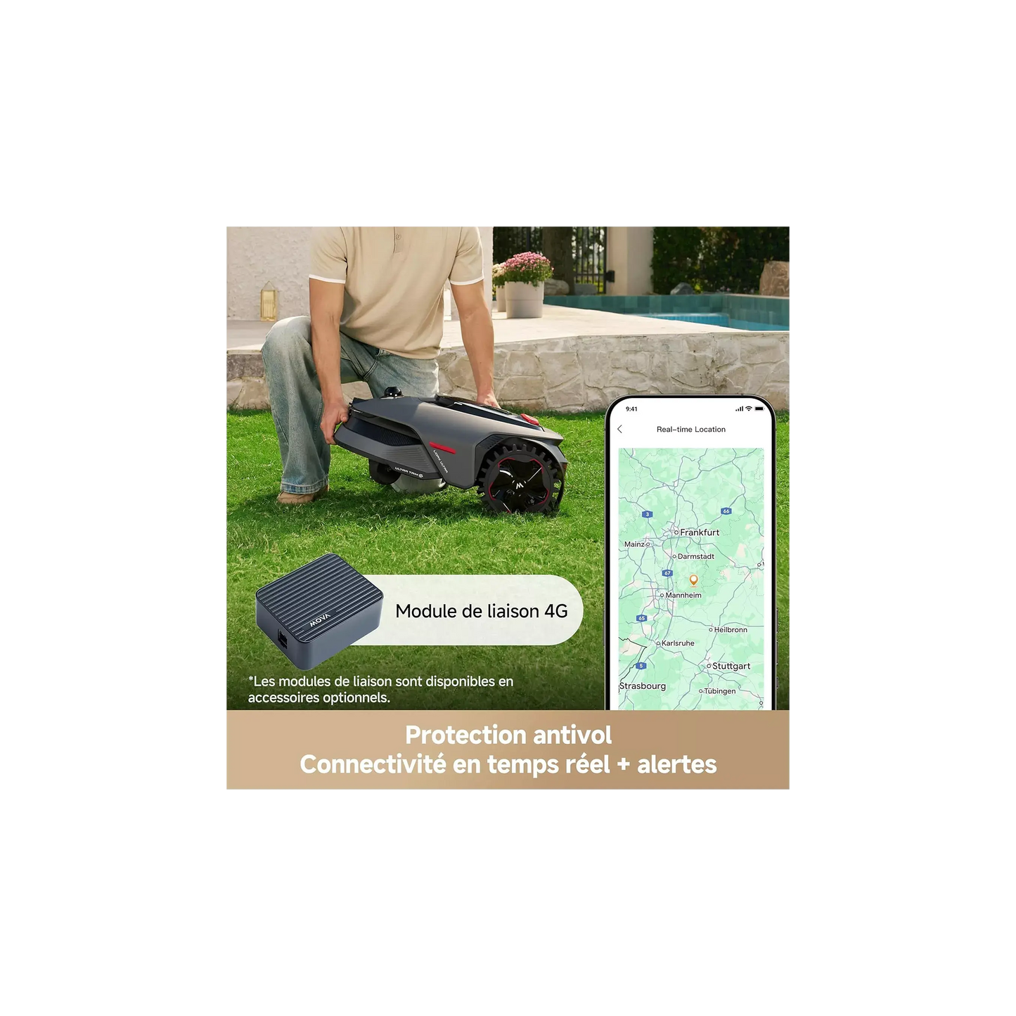 Robot tondeuse MOVA Lidax 800 sans fil périphérique, 800 m² de superficie, hauteur de coupe réglable jusqu'à 10cm